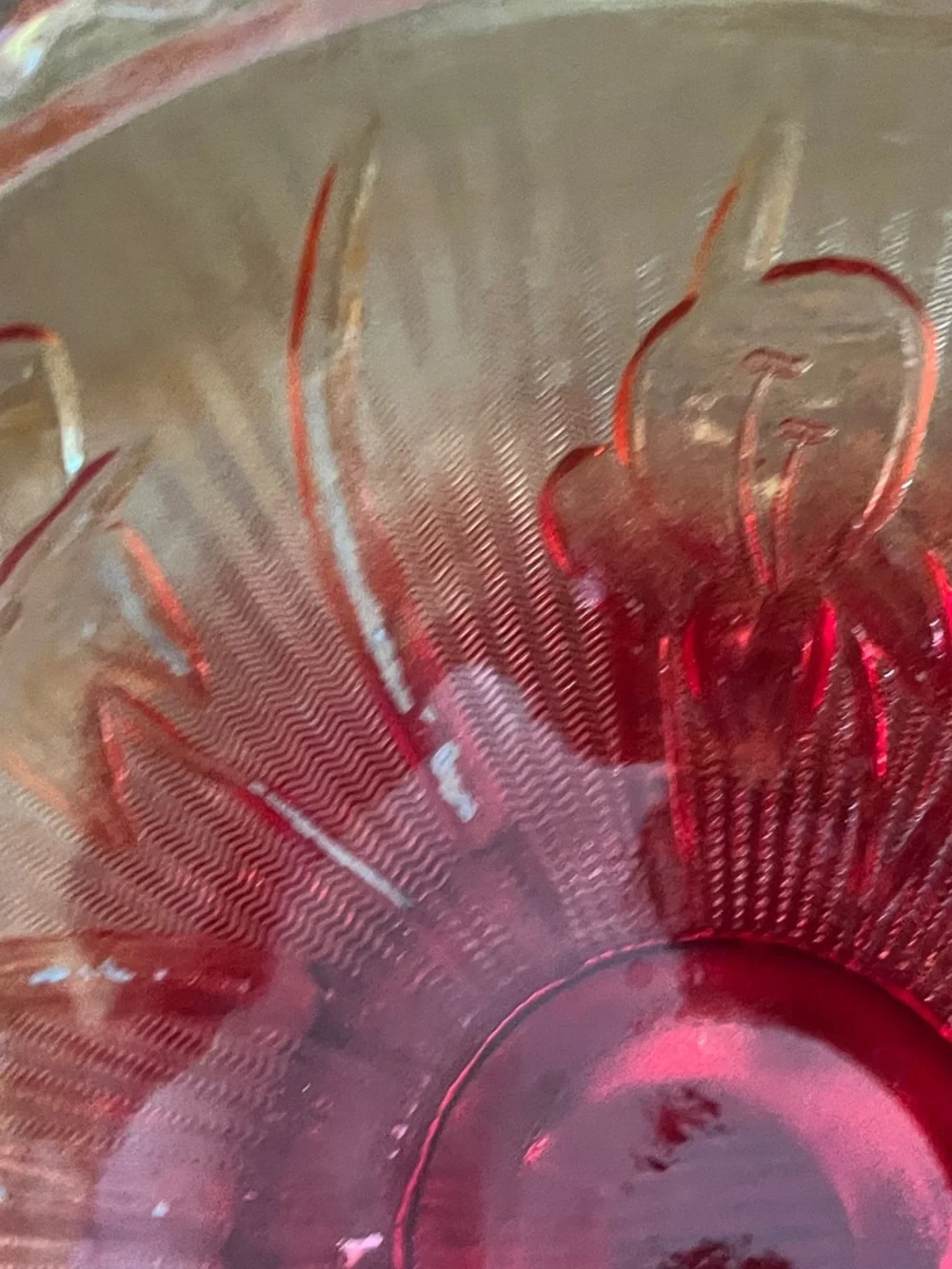 Vintage Jeannette Glass Co. Amberina Iris Floral Footed Dish